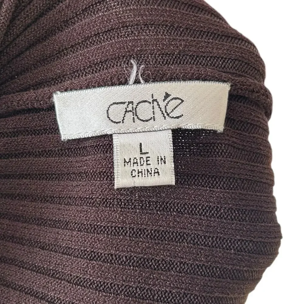 Cache Brown Gold Ribbed Tube Top Shirt Womens Sz Large Y2K V Neck 3/4 Sleeve - Picture 8 of 16